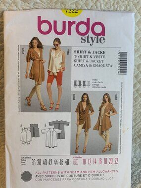 Burda Misses Shirt Jacket Sewing Pattern Size 10 12 14 16 18 20 22 7222 Uncut